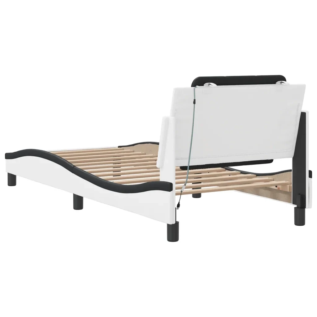 Letto singolo | Letto per adulti | Giroletto con LED senza Materasso Zadar Bianco e Nero 90x200 cm - Image 10