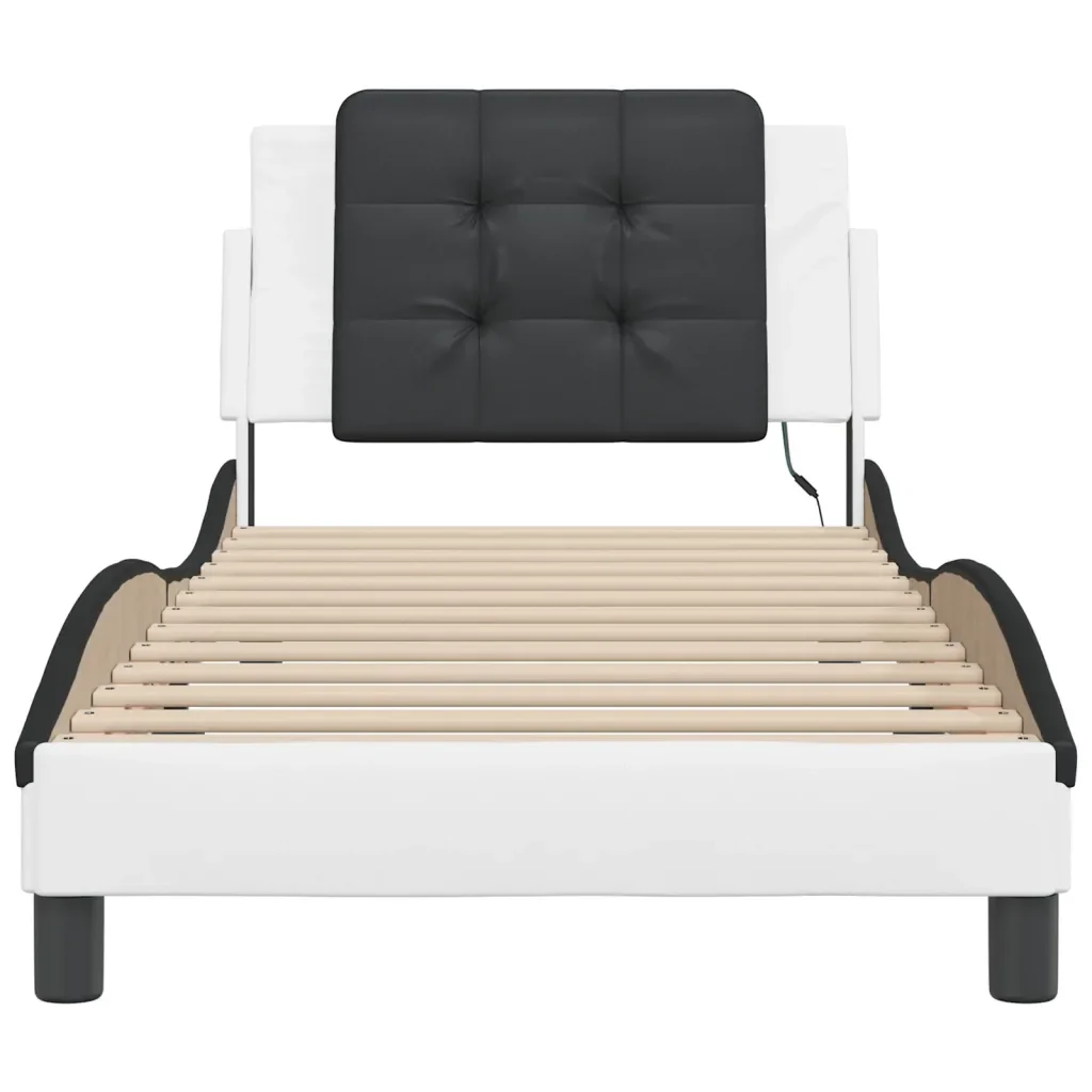 Letto singolo | Letto per adulti | Giroletto con LED senza Materasso Zadar Bianco e Nero 90x200 cm - Image 6