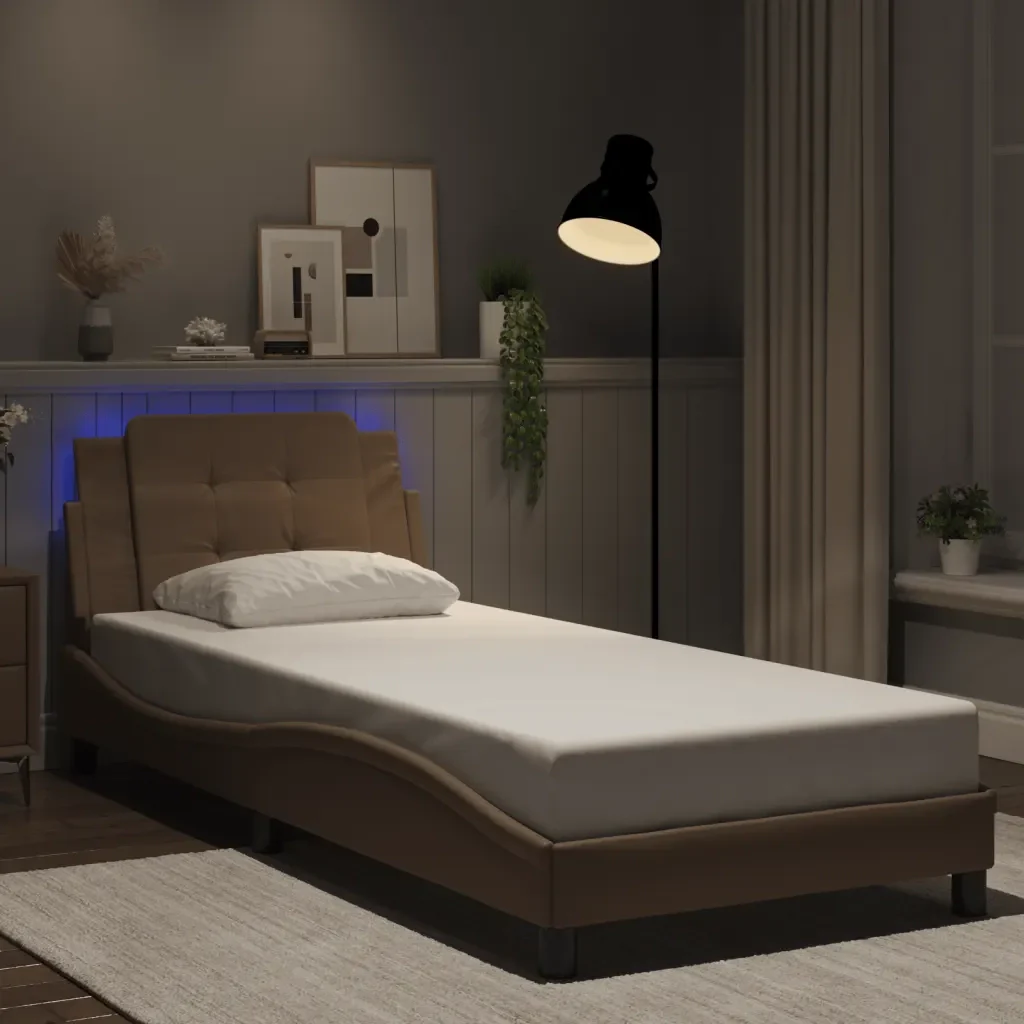 Letto singolo | Letto per adulti | Giroletto con LED senza Materasso Zadar Cappuccino 100x200 cm - Image 2