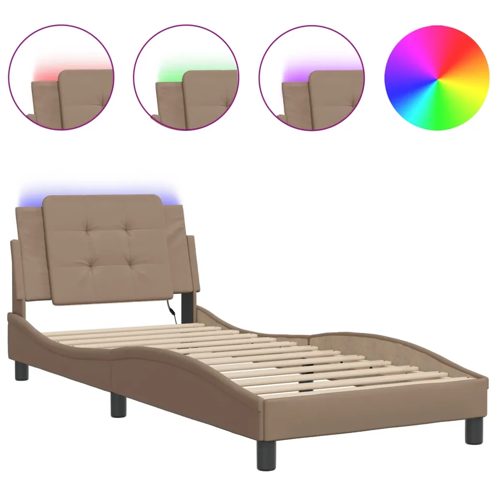 Letto singolo | Letto per adulti | Giroletto con LED senza Materasso Zadar Cappuccino 90x190 cm