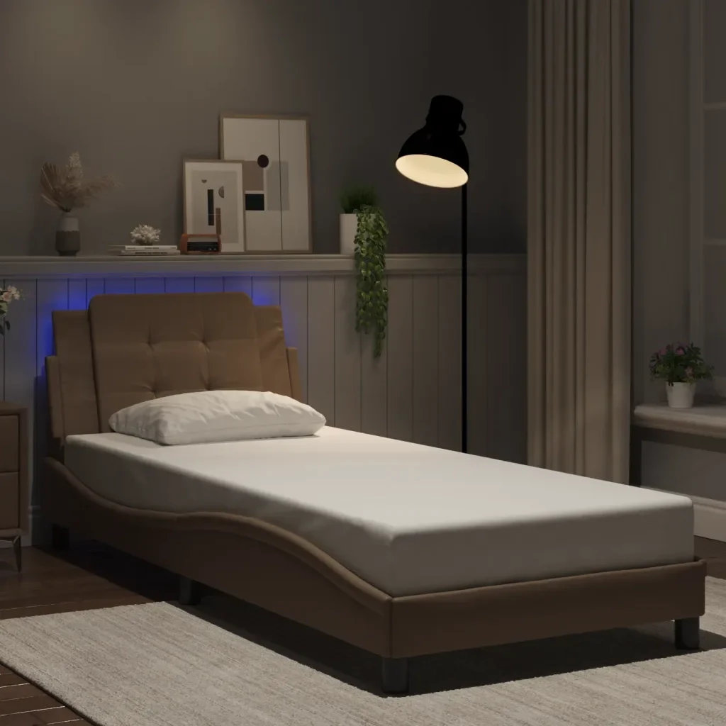 Letto singolo | Letto per adulti | Giroletto con LED senza Materasso Zadar Cappuccino 90x190 cm - Image 2