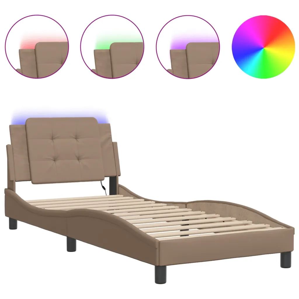 Letto singolo | Letto per adulti | Giroletto con LED senza Materasso Zadar Cappuccino 90x200 cm