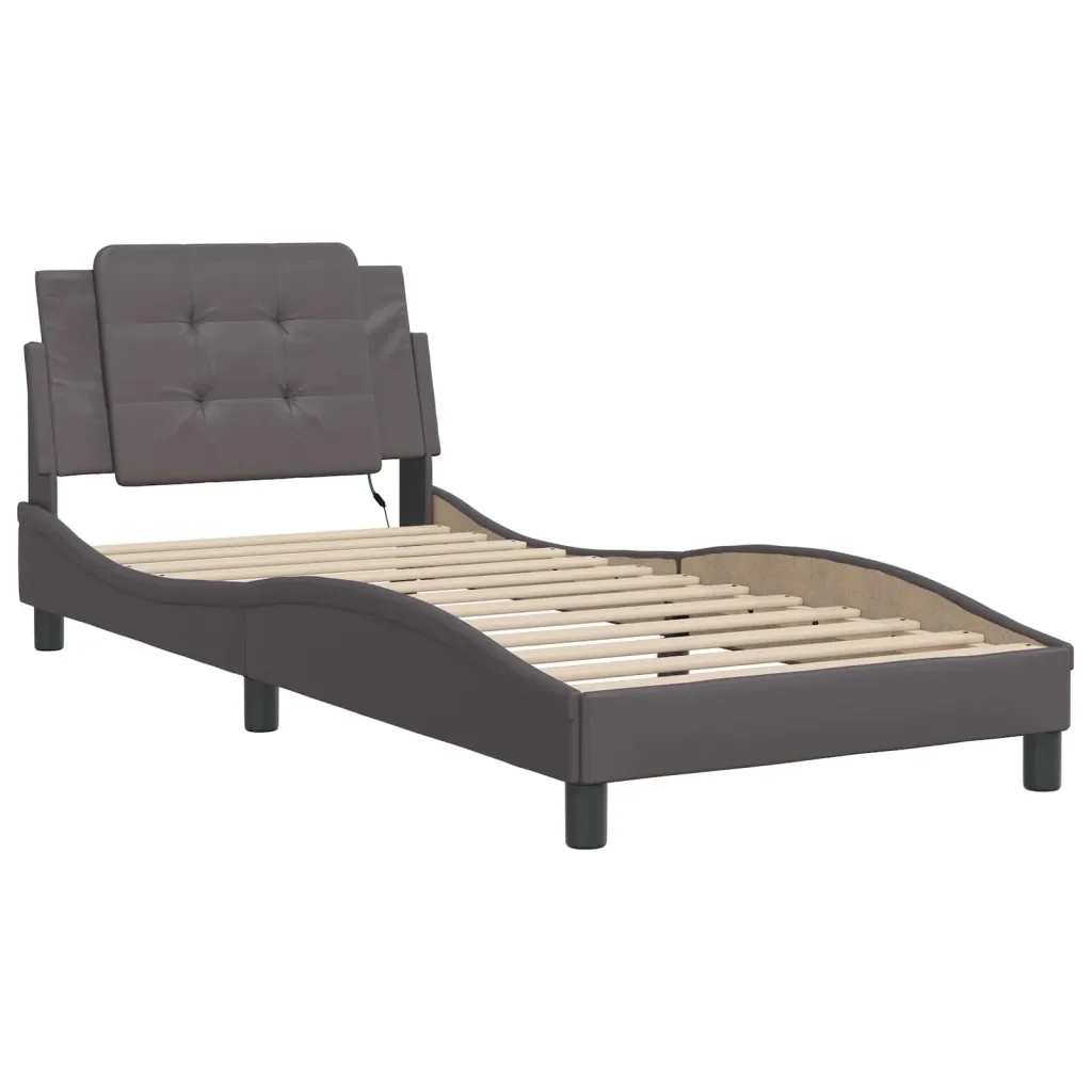 Letto singolo | Letto per adulti | Giroletto con LED senza Materasso Zadar Grigio 100x200 cm - Image 3