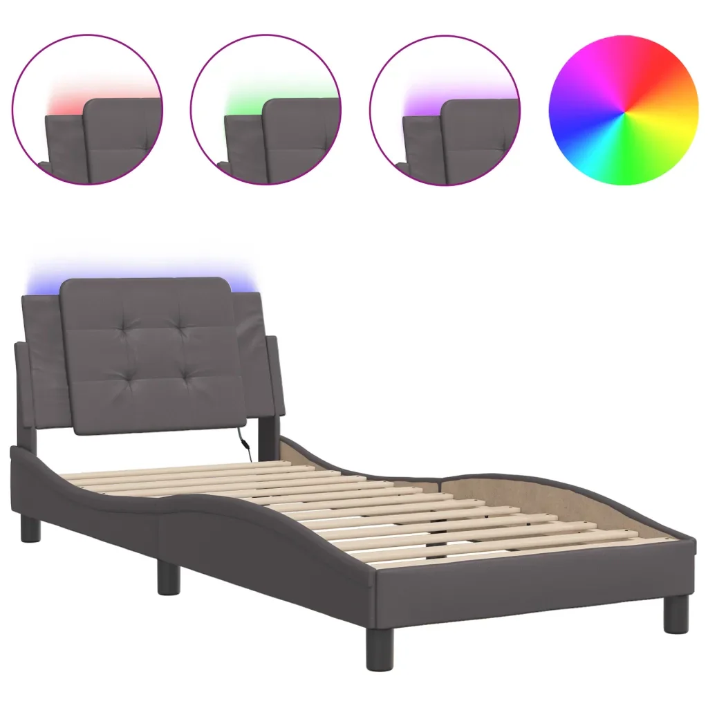 Letto singolo | Letto per adulti | Giroletto con LED senza Materasso Zadar Grigio 90x190 cm