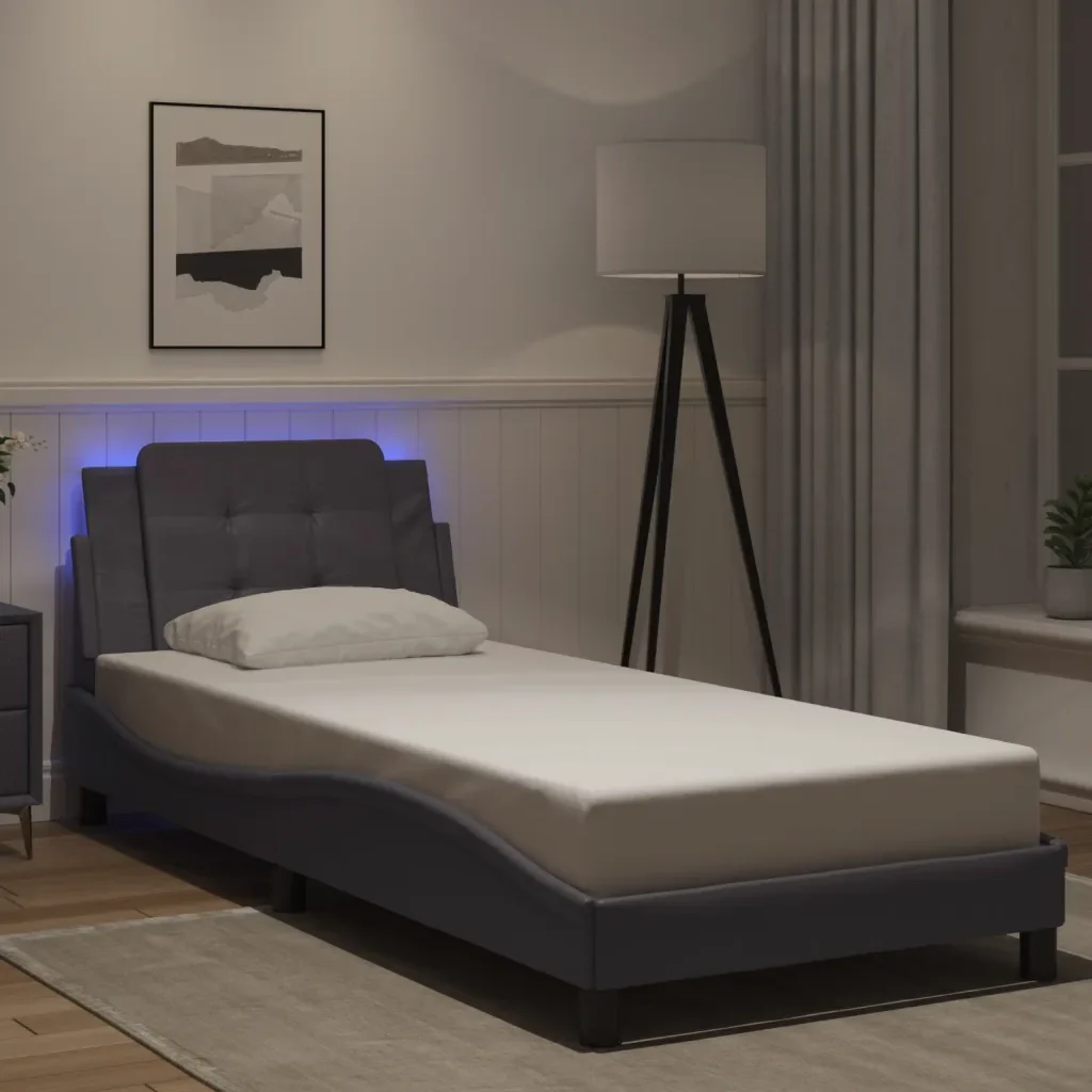 Letto singolo | Letto per adulti | Giroletto con LED senza Materasso Zadar Grigio 90x190 cm - Image 2