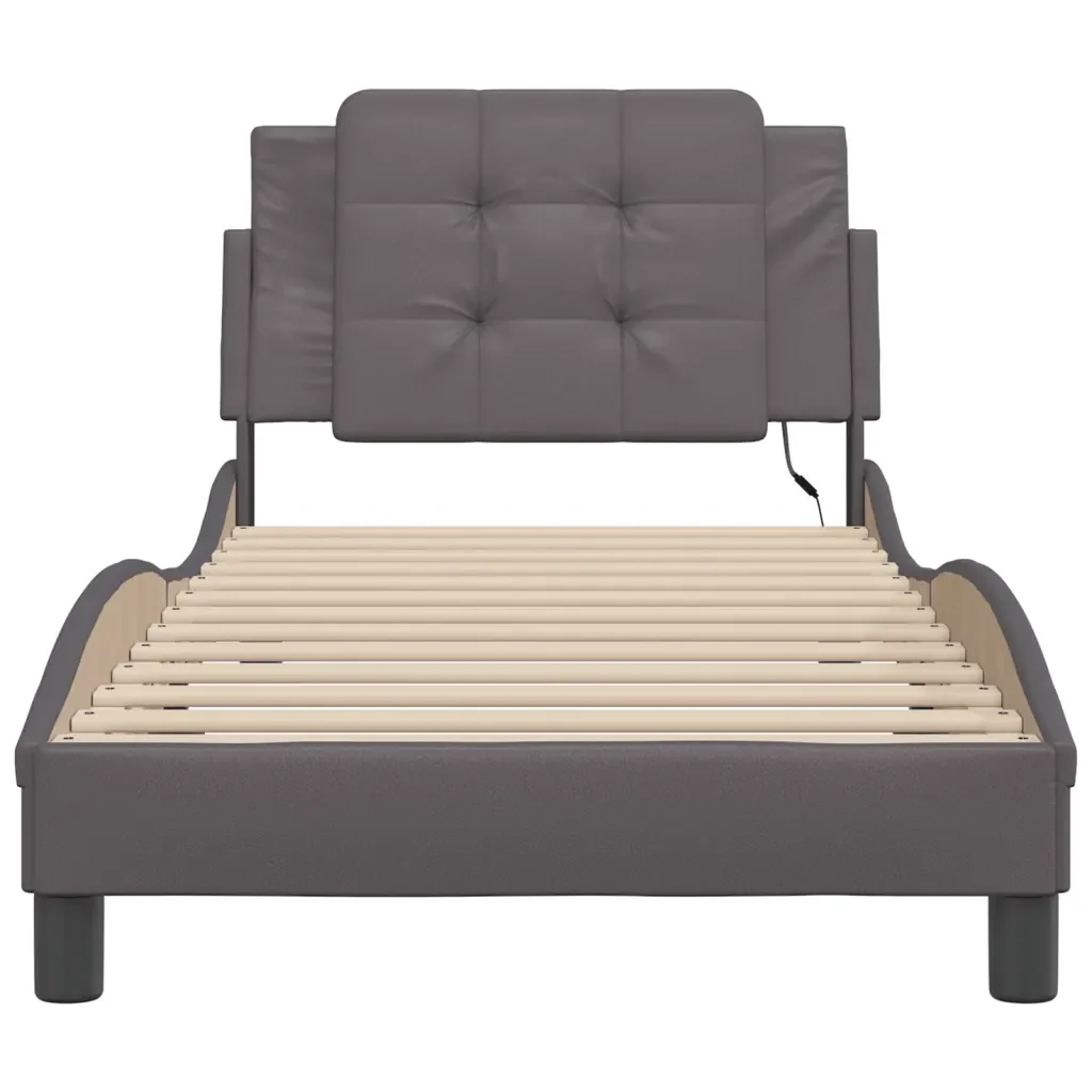 Letto singolo | Letto per adulti | Giroletto con LED senza Materasso Zadar Grigio 90x190 cm - Image 6