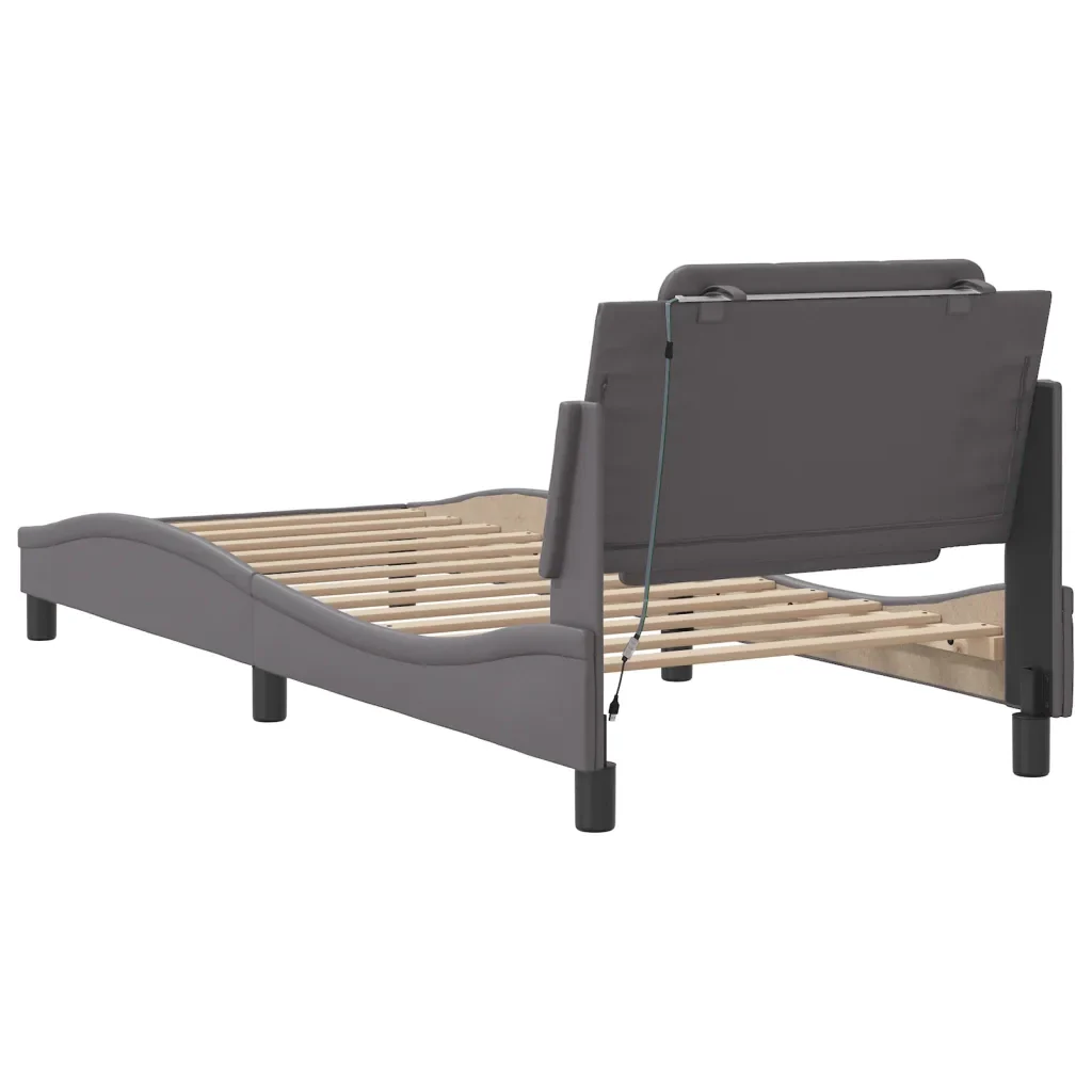 Letto singolo | Letto per adulti | Giroletto con LED senza Materasso Zadar Grigio 90x200 cm - Image 10