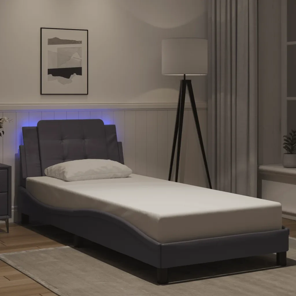 Letto singolo | Letto per adulti | Giroletto con LED senza Materasso Zadar Grigio 90x200 cm - Image 2