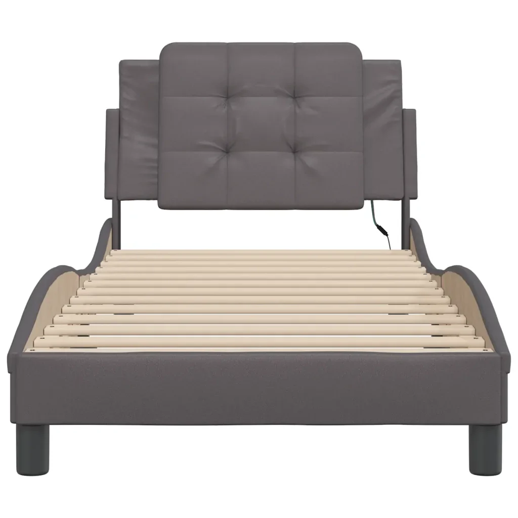 Letto singolo | Letto per adulti | Giroletto con LED senza Materasso Zadar Grigio 90x200 cm - Image 6