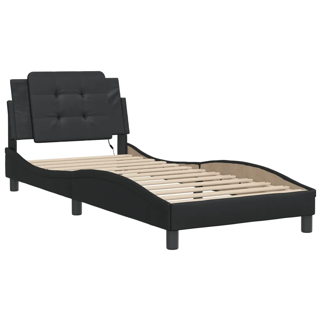 Letto singolo | Letto per adulti | Giroletto con LED senza Materasso Zadar Nero 100x200 cm - Image 3