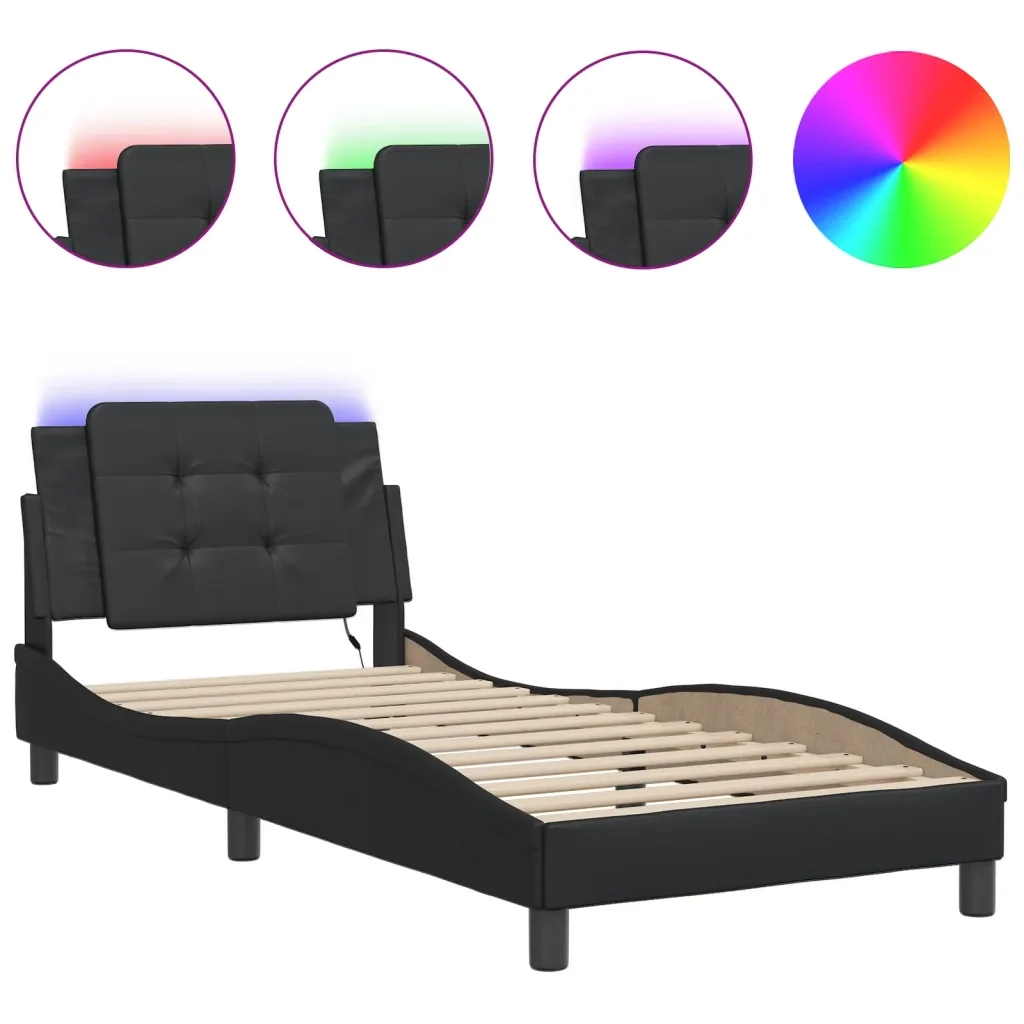 Letto singolo | Letto per adulti | Giroletto con LED senza Materasso Zadar Nero 80x200 cm
