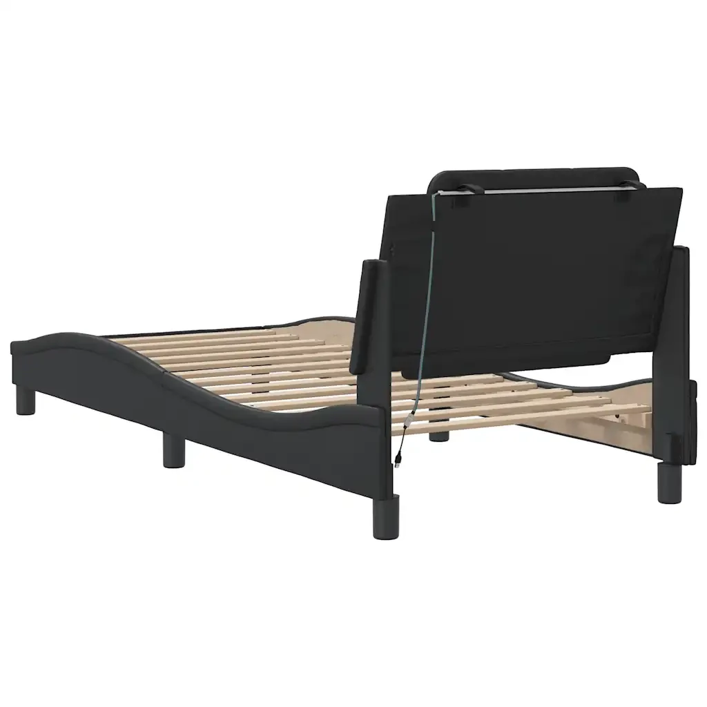 Letto singolo | Letto per adulti | Giroletto con LED senza Materasso Zadar Nero 90x200 cm - Image 10