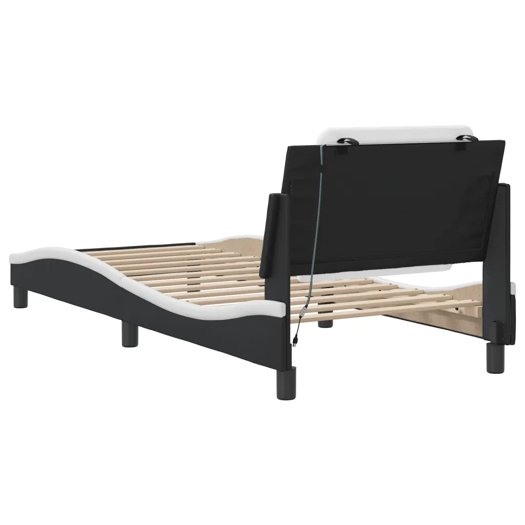 Letto singolo | Letto per adulti | Giroletto con LED senza Materasso Zadar Nero e Bianco 90x190 cm - Image 10