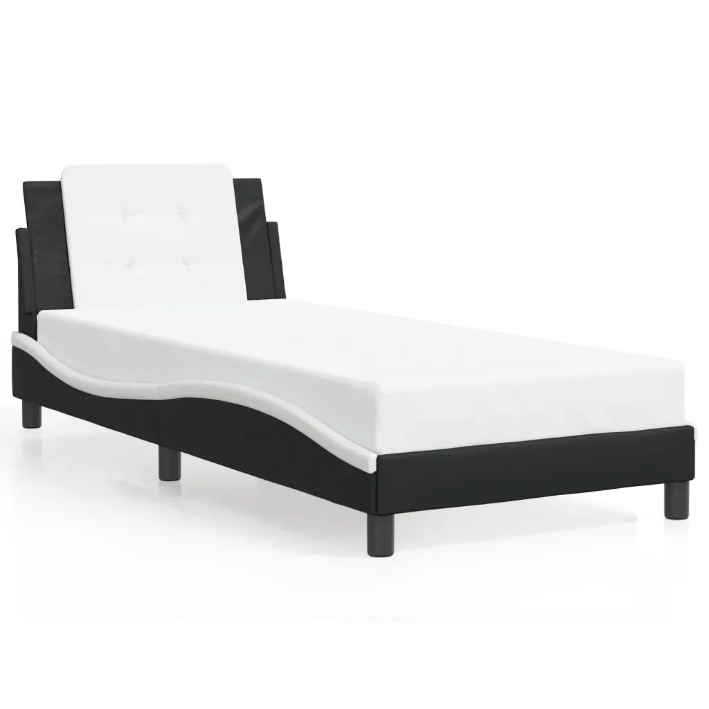 Letto singolo | Letto per adulti | Giroletto con LED senza Materasso Zadar Nero e Bianco 90x190 cm - Image 5