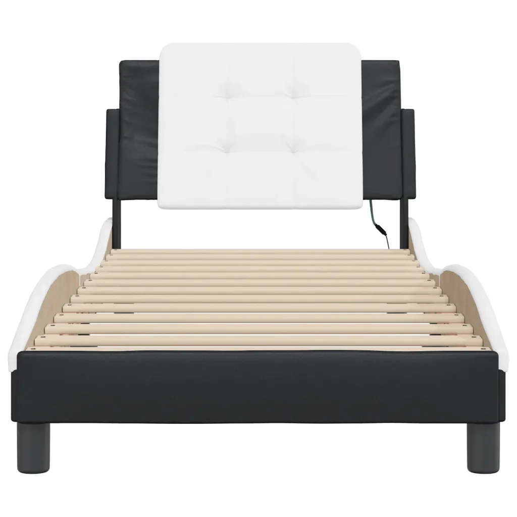 Letto singolo | Letto per adulti | Giroletto con LED senza Materasso Zadar Nero e Bianco 90x190 cm - Image 7