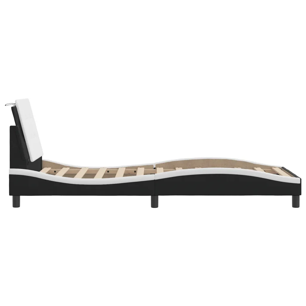 Letto singolo | Letto per adulti | Giroletto con LED senza Materasso Zadar Nero e Bianco 90x190 cm - Image 9