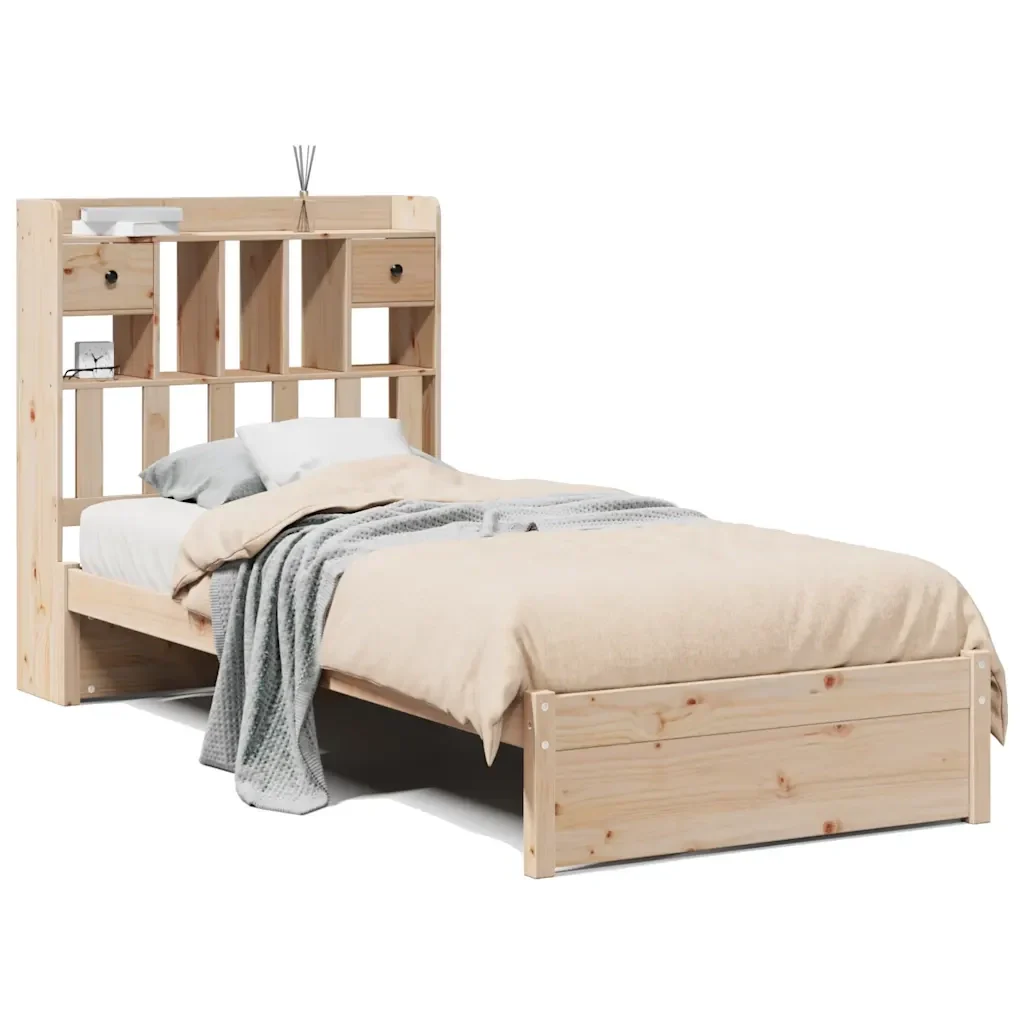 Letto singolo | Letto per adulti | Giroletto con Libreria senza Materasso 75x190 cm in Legno Pino