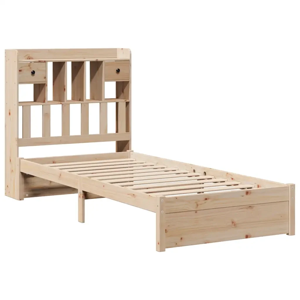 Letto singolo | Letto per adulti | Giroletto con Libreria senza Materasso 75x190 cm in Legno Pino - Image 4