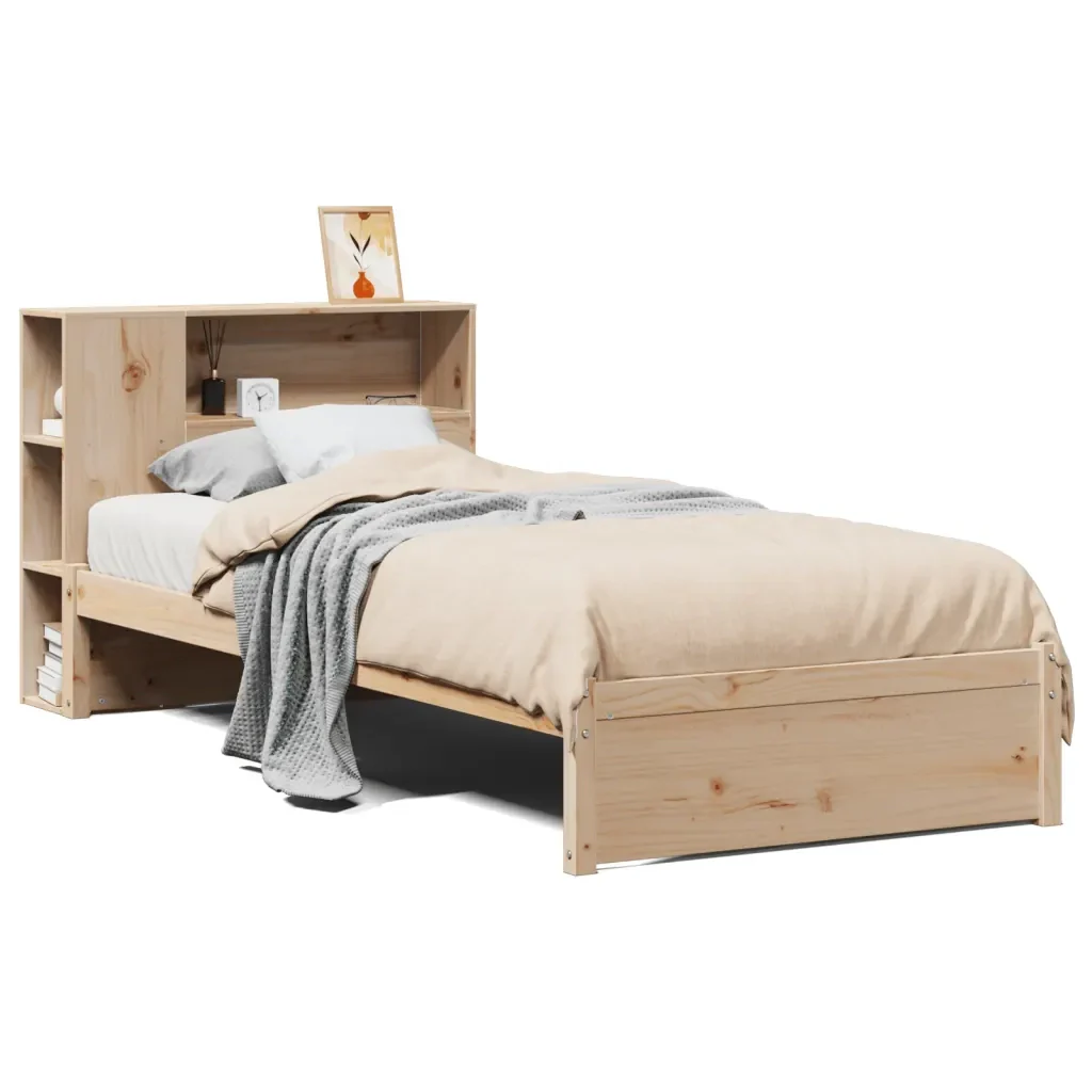 Letto singolo | Letto per adulti | Giroletto con Libreria senza Materasso 75x190 cm in Legno Pino