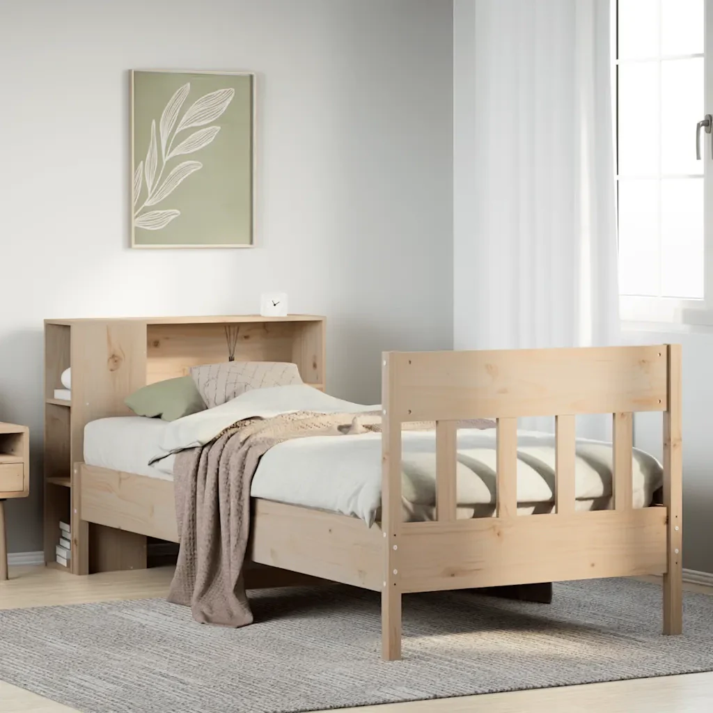Letto singolo | Letto per adulti | Giroletto con Libreria senza Materasso 75x190 cm in Legno Pino - Image 2