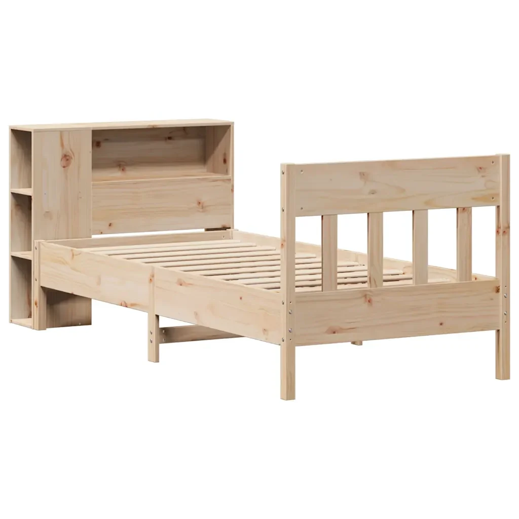 Letto singolo | Letto per adulti | Giroletto con Libreria senza Materasso 75x190 cm in Legno Pino - Image 3