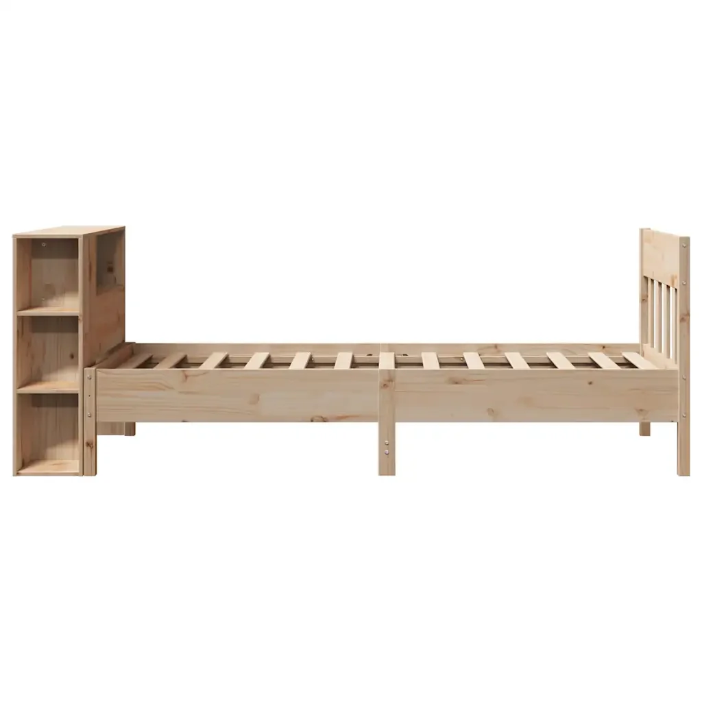 Letto singolo | Letto per adulti | Giroletto con Libreria senza Materasso 75x190 cm in Legno Pino - Image 5