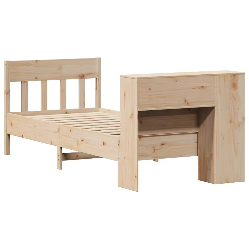 Letto singolo | Letto per adulti | Giroletto con Libreria senza Materasso 75x190 cm in Legno Pino - Image 6