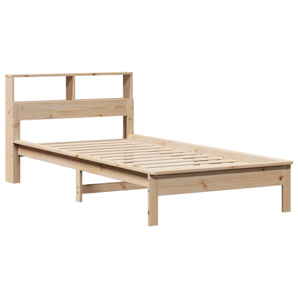 Letto singolo | Letto per adulti | Giroletto con Libreria senza Materasso 75x190 cm in Legno Pino - Image 4