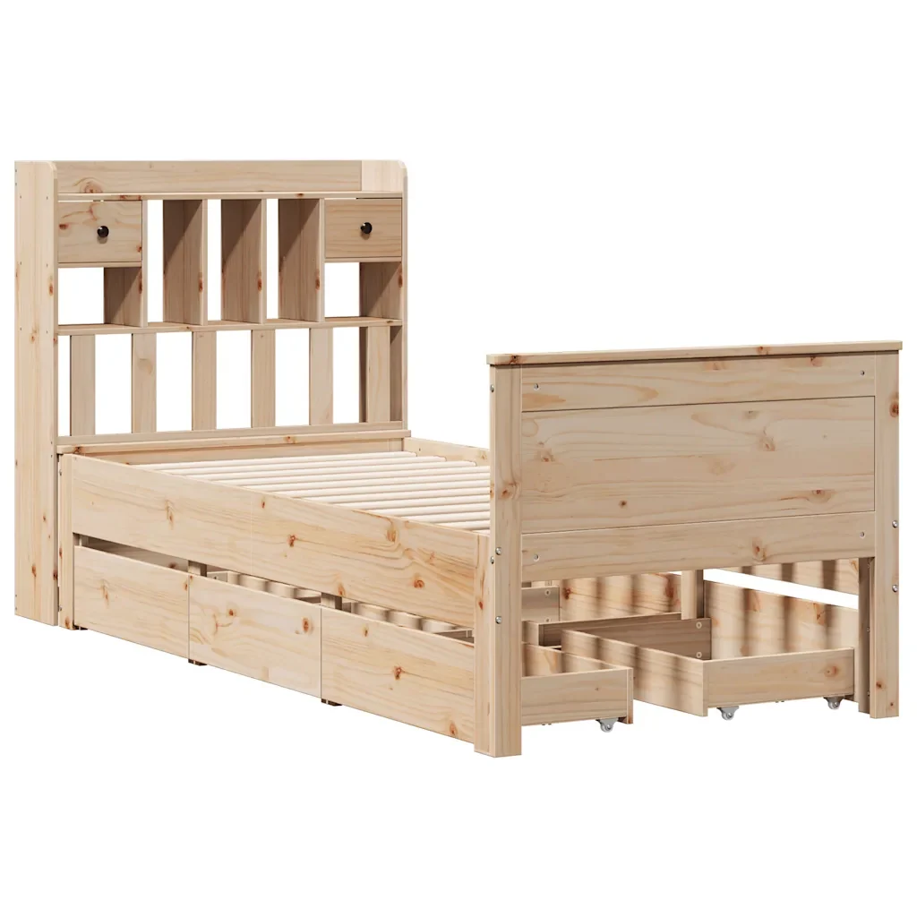 Letto singolo | Letto per adulti | Giroletto con Libreria senza Materasso 75x190 cm in Legno Pino - Image 3