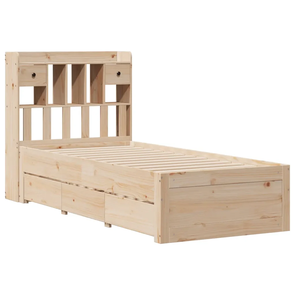 Letto singolo | Letto per adulti | Giroletto con Libreria senza Materasso 75x190 cm in Legno Pino - Image 4