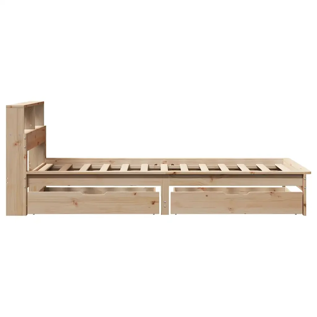 Letto singolo | Letto per adulti | Giroletto con Libreria senza Materasso 75x190 cm in Legno Pino - Image 5
