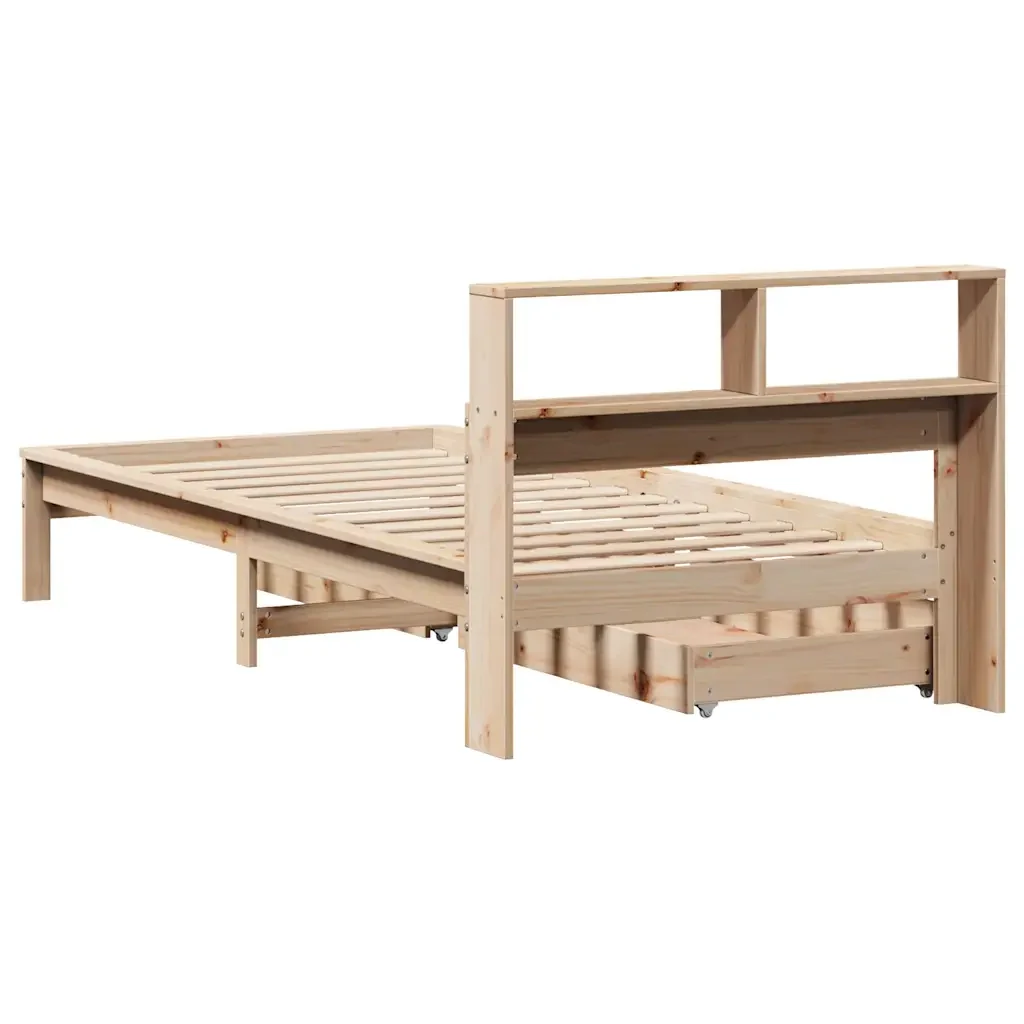 Letto singolo | Letto per adulti | Giroletto con Libreria senza Materasso 75x190 cm in Legno Pino - Image 6