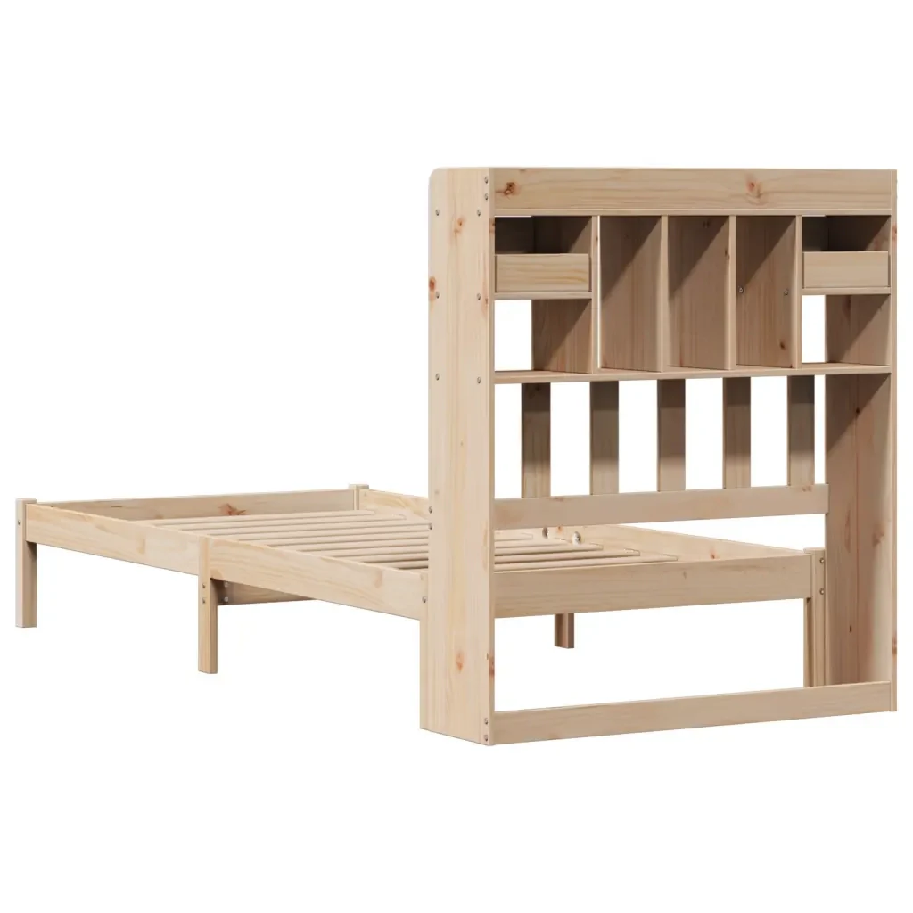 Letto singolo | Letto per adulti | Giroletto con Libreria senza Materasso 75x190 cm in Legno Pino - Image 8
