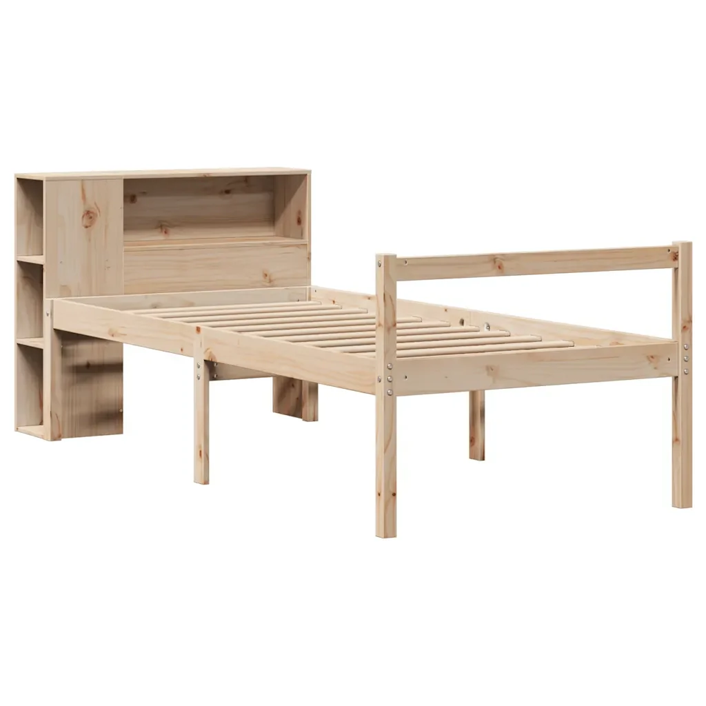 Letto singolo | Letto per adulti | Giroletto con Libreria senza Materasso 75x190 cm in Legno Pino - Image 4