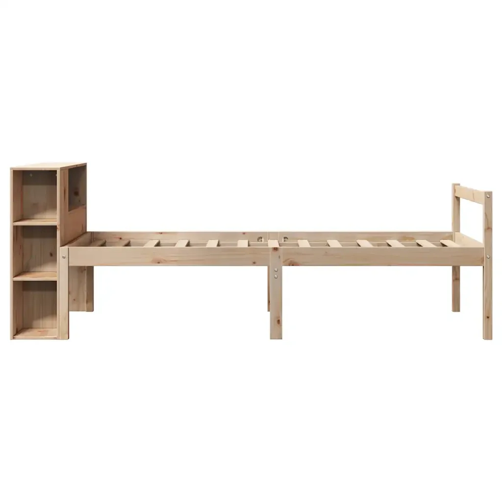 Letto singolo | Letto per adulti | Giroletto con Libreria senza Materasso 75x190 cm in Legno Pino - Image 5