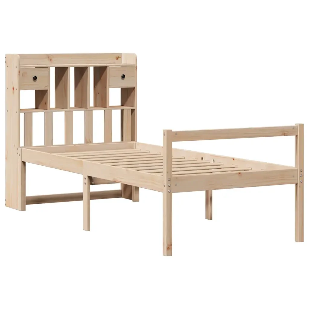 Letto singolo | Letto per adulti | Giroletto con Libreria senza Materasso 75x190 cm in Legno Pino - Image 4