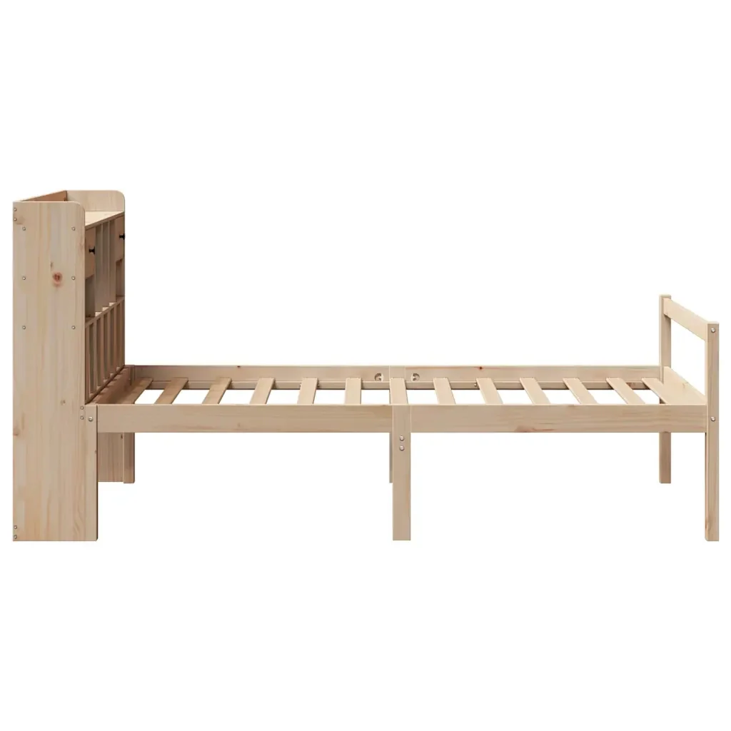 Letto singolo | Letto per adulti | Giroletto con Libreria senza Materasso 75x190 cm in Legno Pino - Image 5
