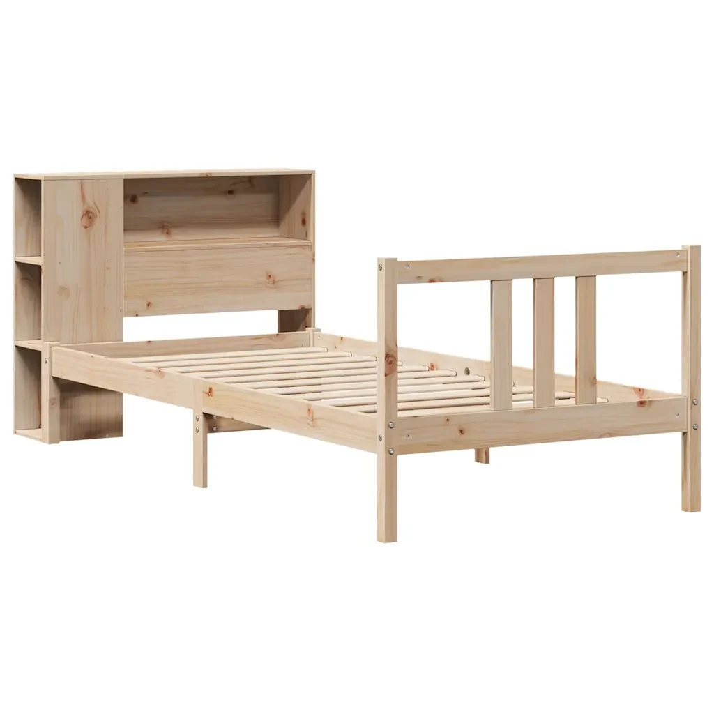 Letto singolo | Letto per adulti | Giroletto con Libreria senza Materasso 75x190 cm in Legno Pino - Image 3