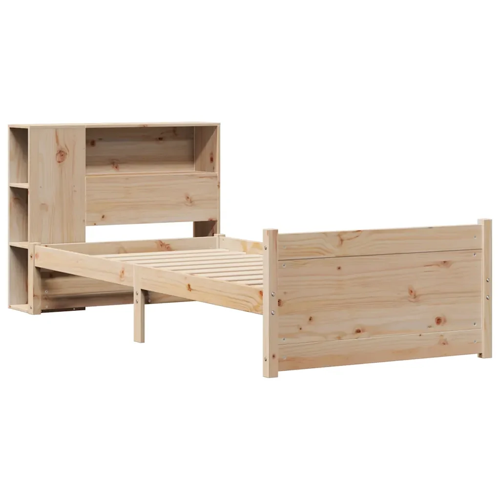 Letto singolo | Letto per adulti | Giroletto con Libreria senza Materasso 75x190 cm in Legno Pino - Image 3