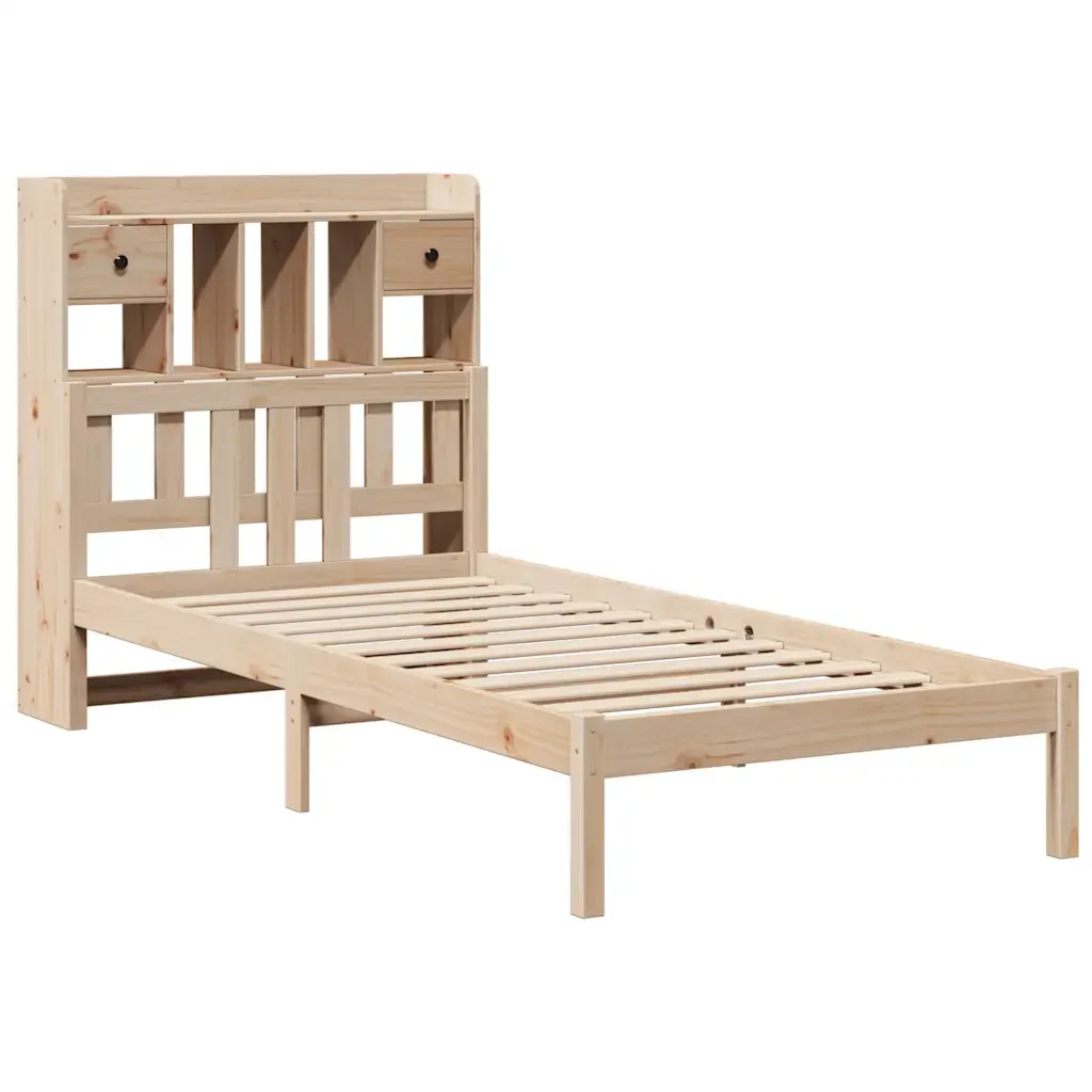 Letto singolo | Letto per adulti | Giroletto con Libreria senza Materasso 75x190 cm in Legno Pino - Image 4