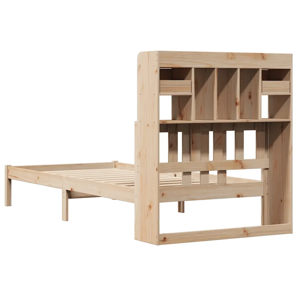 Letto singolo | Letto per adulti | Giroletto con Libreria senza Materasso 75x190 cm in Legno Pino - Image 6