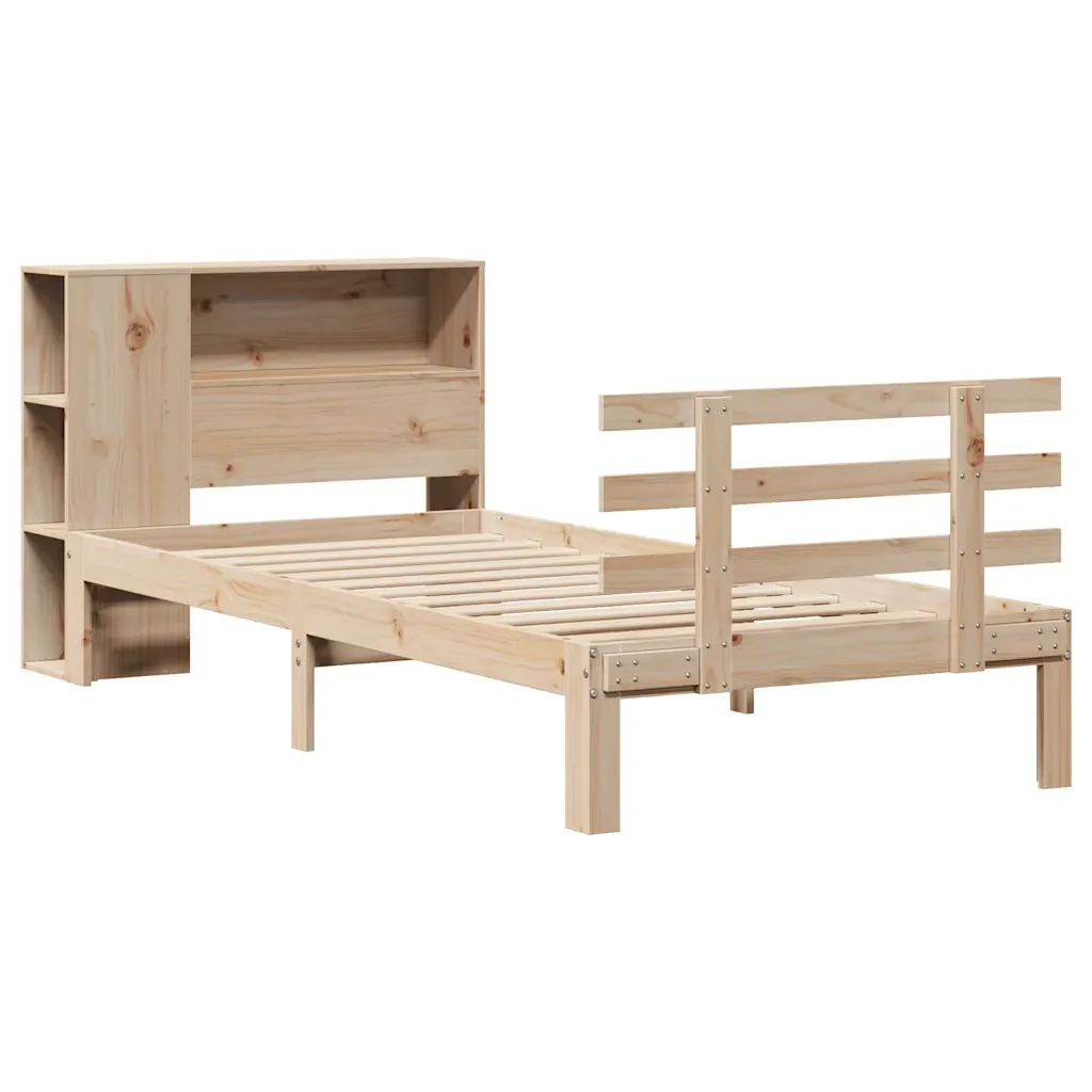 Letto singolo | Letto per adulti | Giroletto con Libreria senza Materasso 75x190 cm in Legno Pino - Image 4