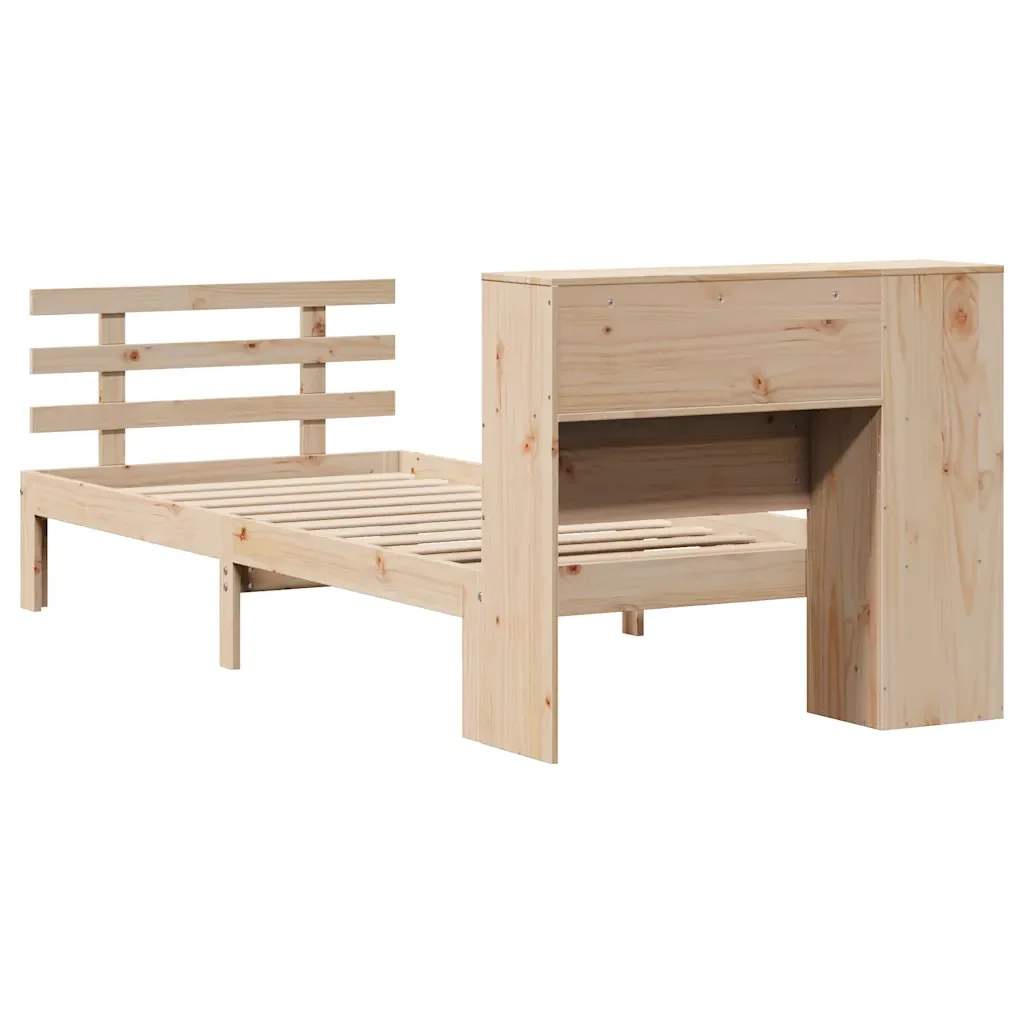 Letto singolo | Letto per adulti | Giroletto con Libreria senza Materasso 75x190 cm in Legno Pino - Image 6