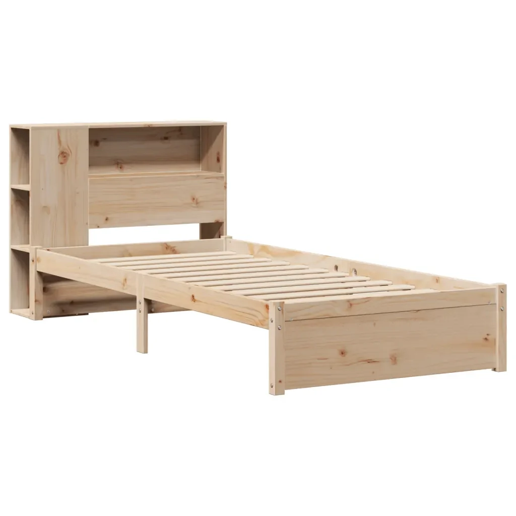 Letto singolo | Letto per adulti | Giroletto con Libreria senza Materasso 75x190 cm in Legno Pino - Image 3