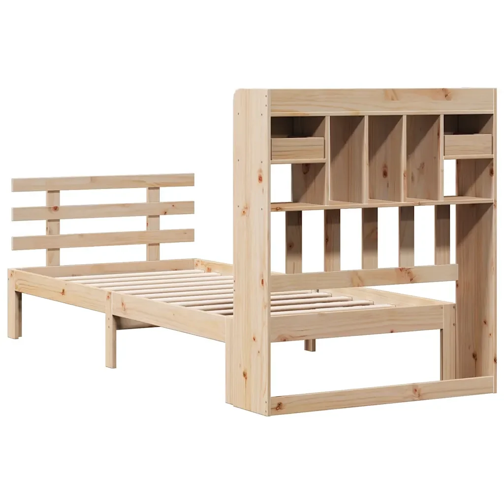 Letto singolo | Letto per adulti | Giroletto con Libreria senza Materasso 75x190 cm in Legno Pino - Image 6
