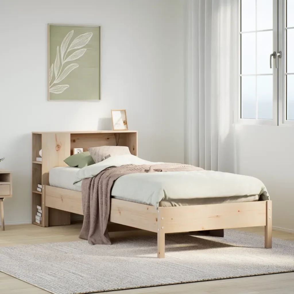 Letto singolo | Letto per adulti | Giroletto con Libreria senza Materasso 75x190 cm in Legno Pino - Image 2