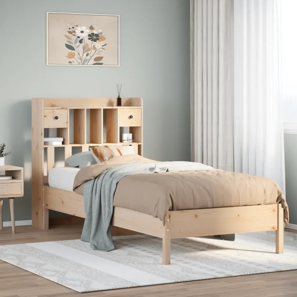 Letto singolo | Letto per adulti | Giroletto con Libreria senza Materasso 75x190 cm in Legno Pino - Image 2