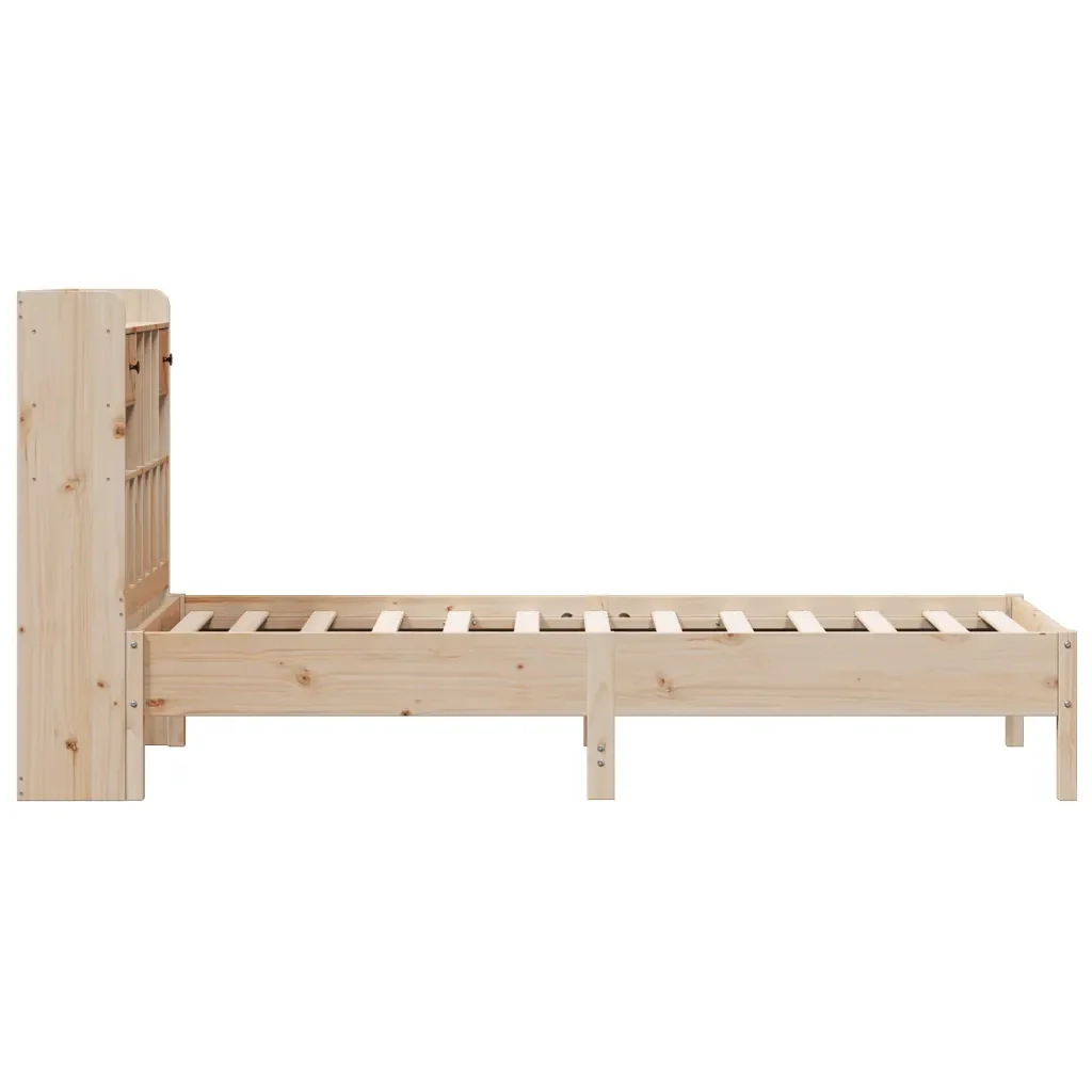 Letto singolo | Letto per adulti | Giroletto con Libreria senza Materasso 75x190 cm in Legno Pino - Image 5