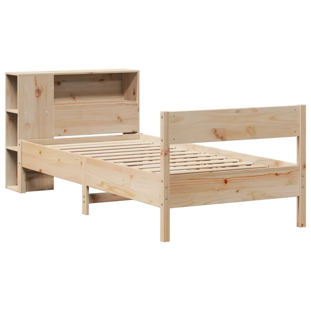 Letto singolo | Letto per adulti | Giroletto con Libreria senza Materasso 75x190 cm in Legno Pino - Image 4