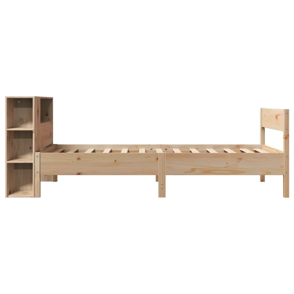 Letto singolo | Letto per adulti | Giroletto con Libreria senza Materasso 75x190 cm in Legno Pino - Image 5